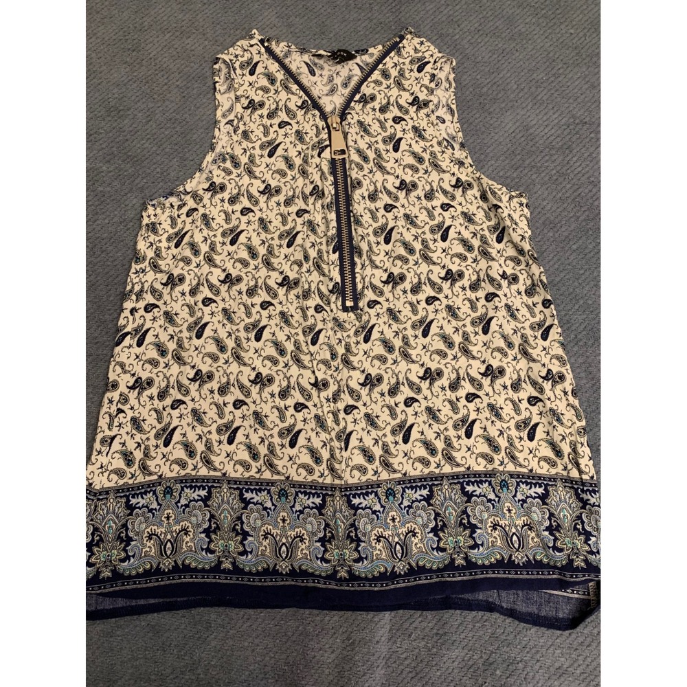 New Look Womens Navy Cream Paisley Quarter Zip Sleeveless Blouse Top UK 14 EU 42